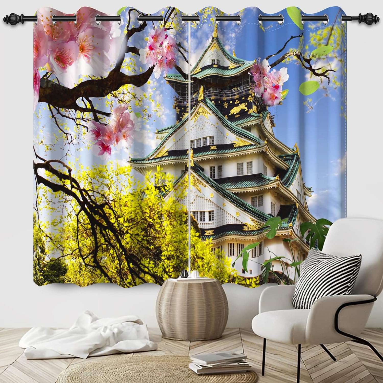 Umpoo Japanese Cherry Floral Curtains 2 Panel Set