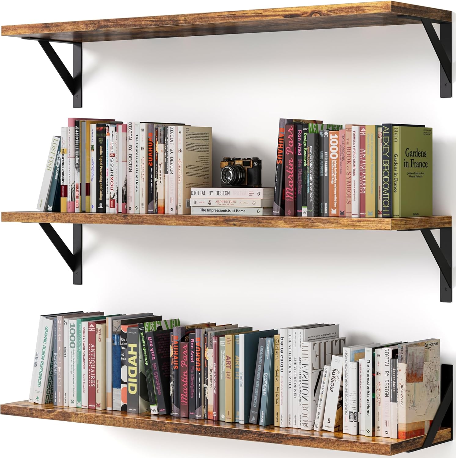 Rustic Brown Floating Book Shelves 36 Inches Deep