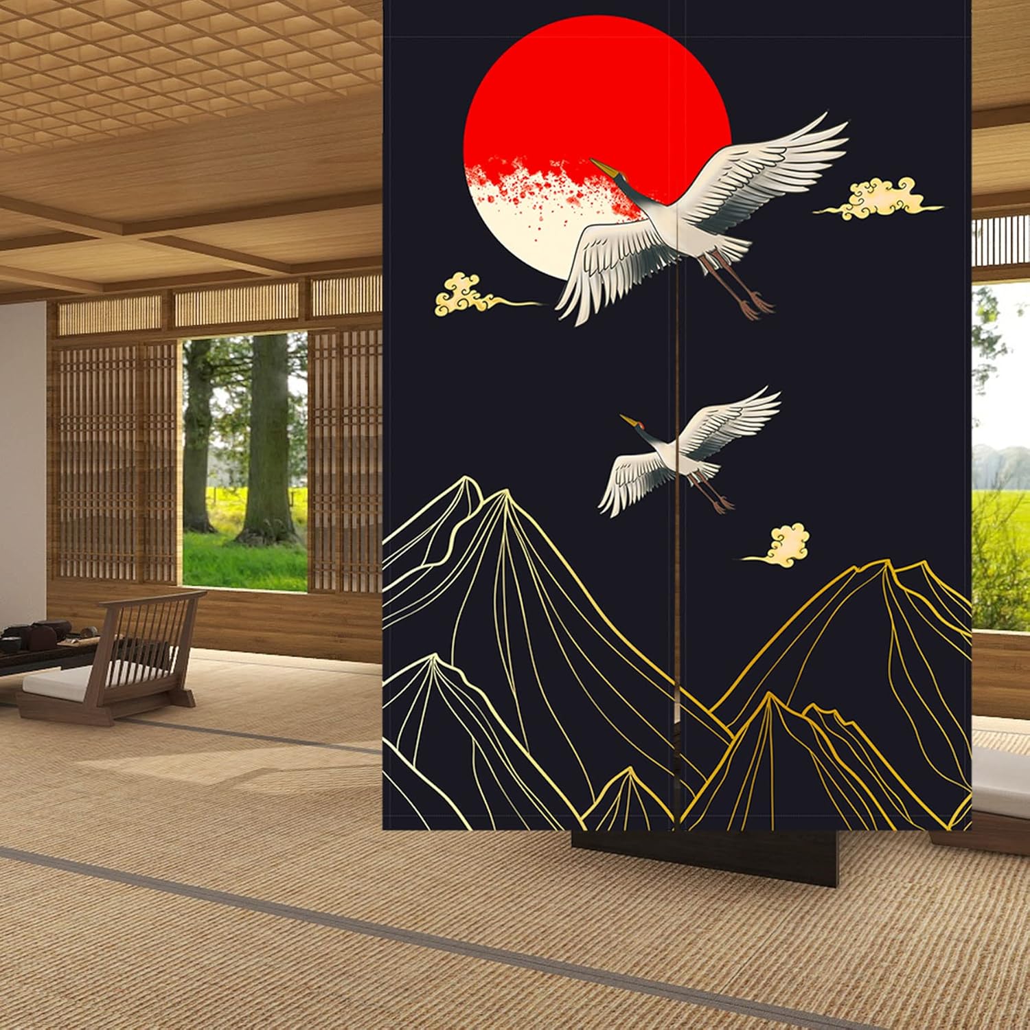LIGICKY Japanese Style Cranes Door Curtain