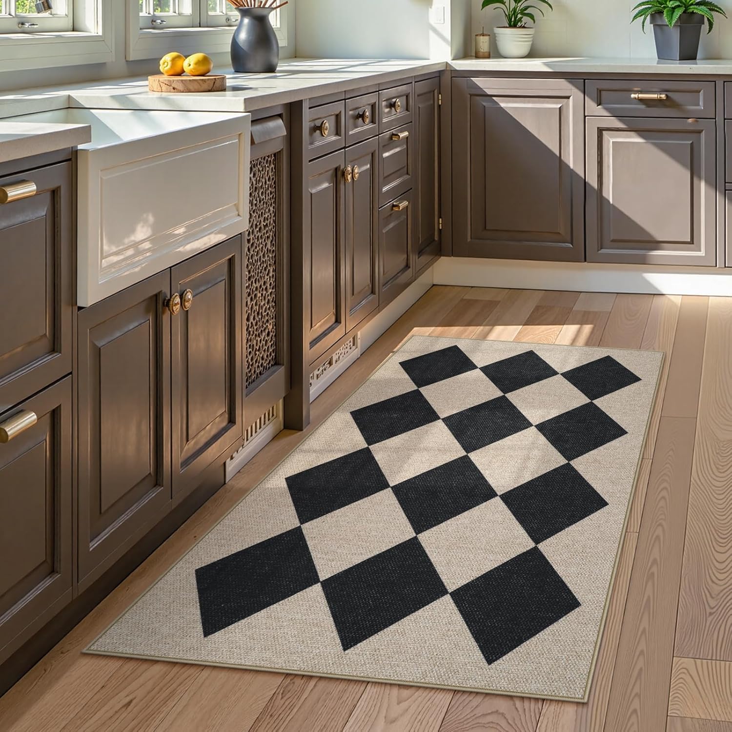 Collive Checkered Jute Entryway Rug 3x5 Non Slip