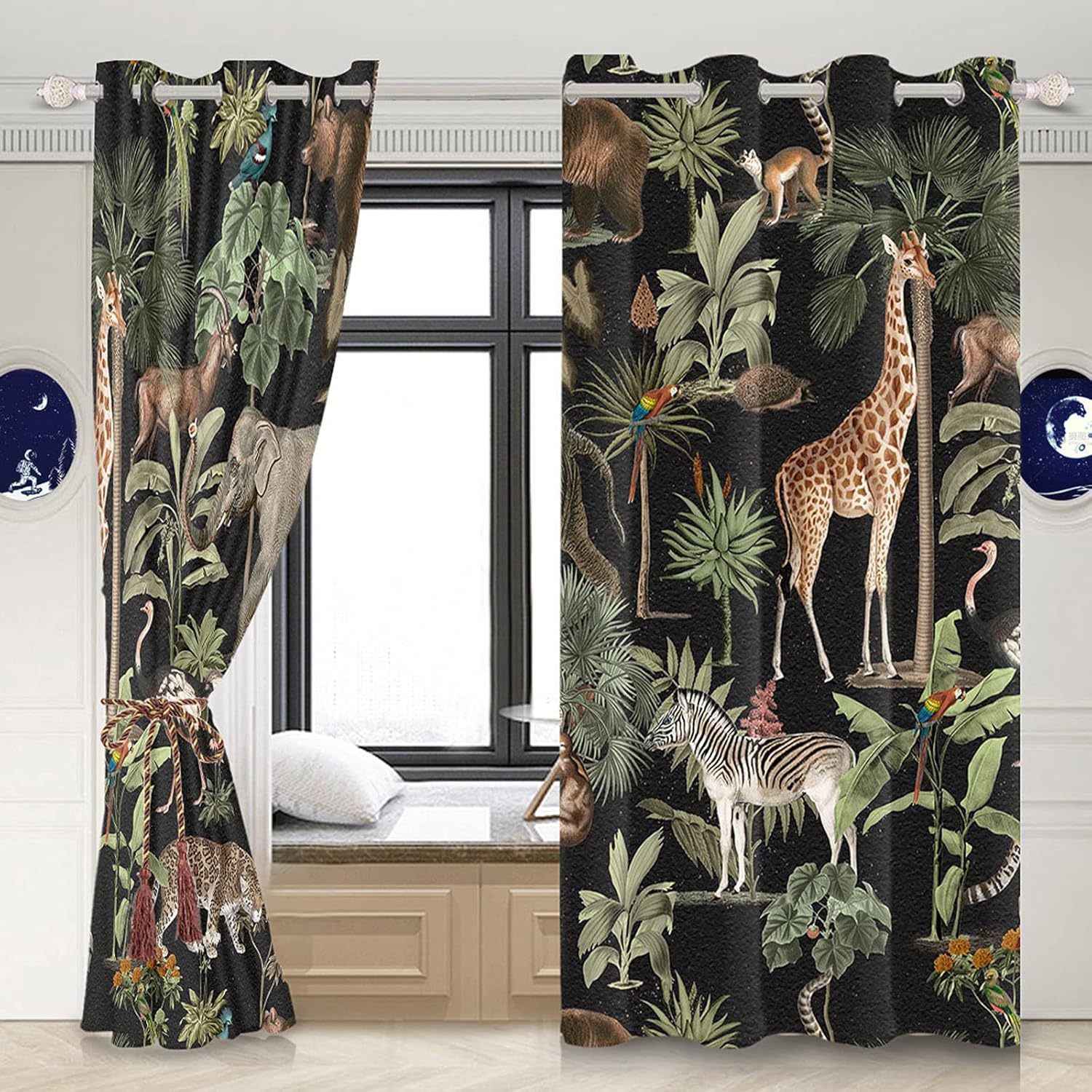 Yeele Jungle Wildlife Window Curtain Panels 2 Panels 53x84 Inches