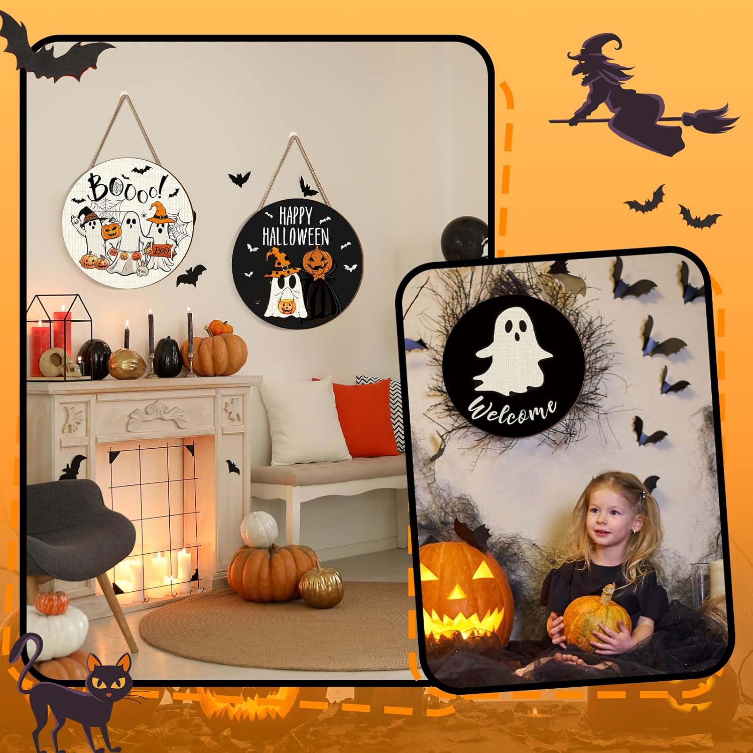 3 Pcs Halloween Wreath Front Door Decorations
