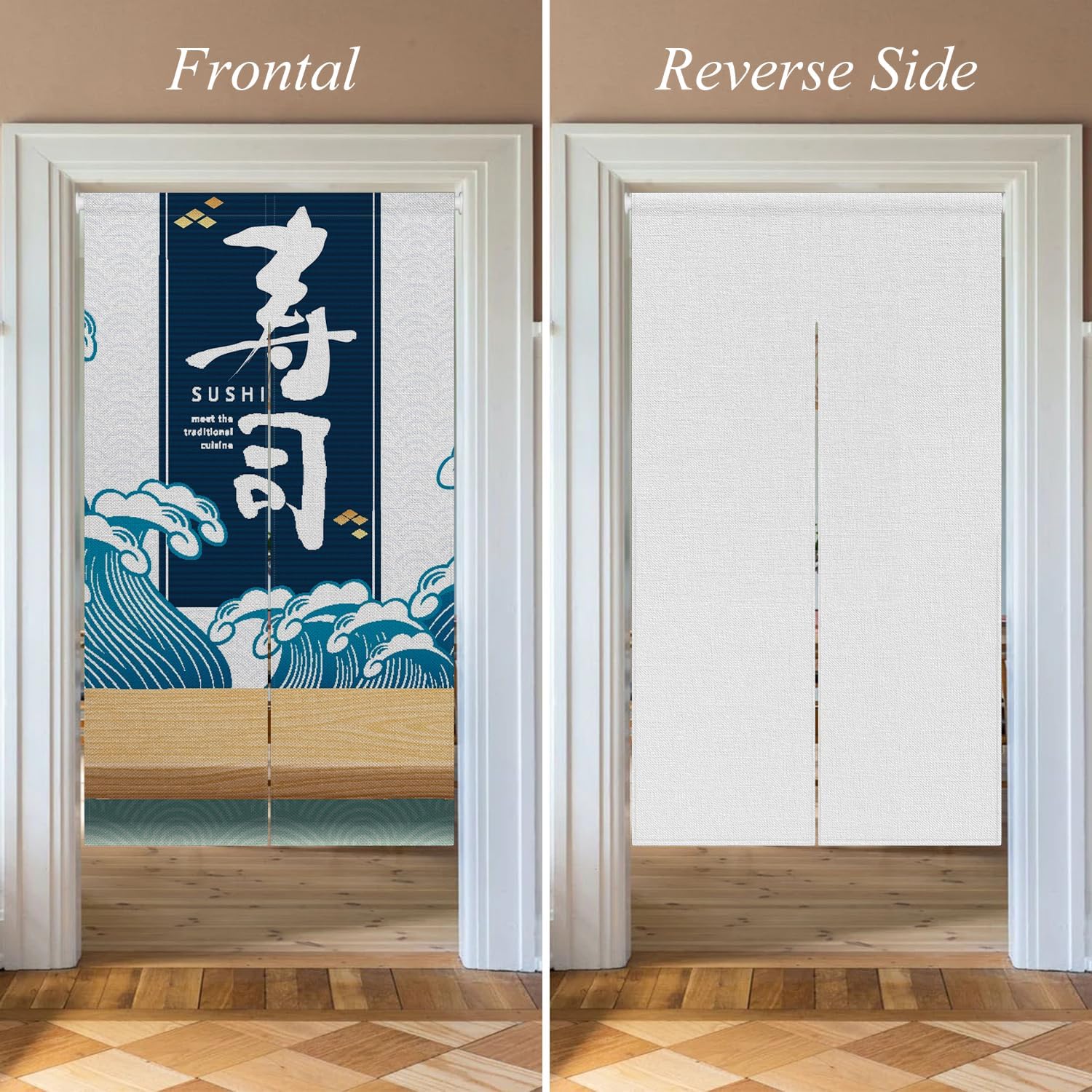 Japanese Noren Door Curtain with Sushi Print for Home Divider