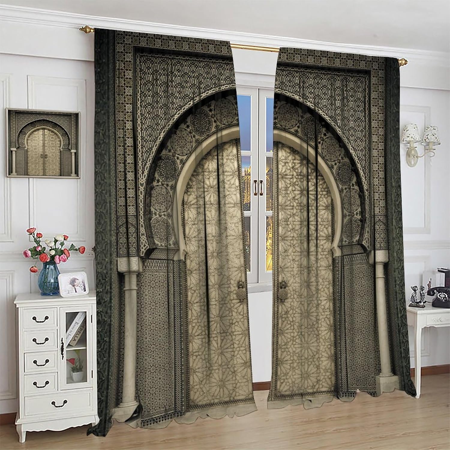 Moroccan Pattern Window Curtains 2 Panel Set