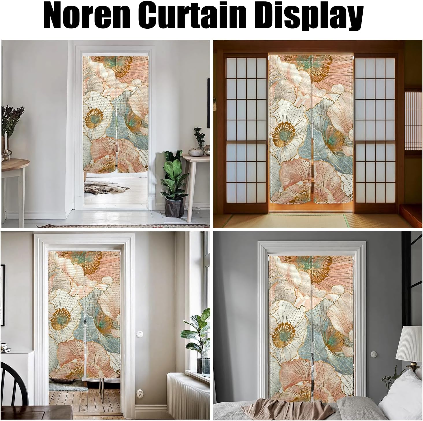 Boho Style Flowers Pattern Doorway Curtain Panel