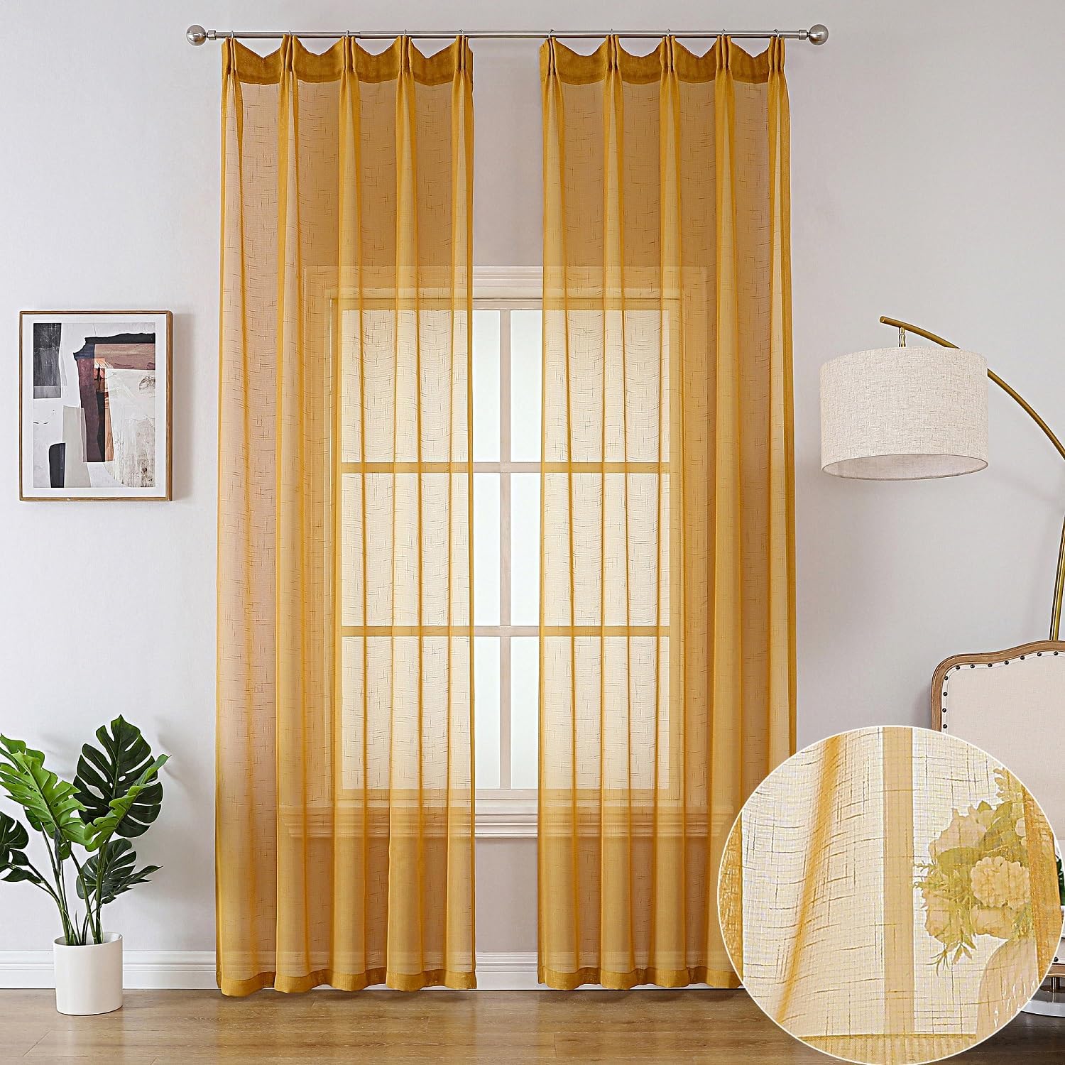 Gold Sheer Curtains 90 Inches Long 2 Panels