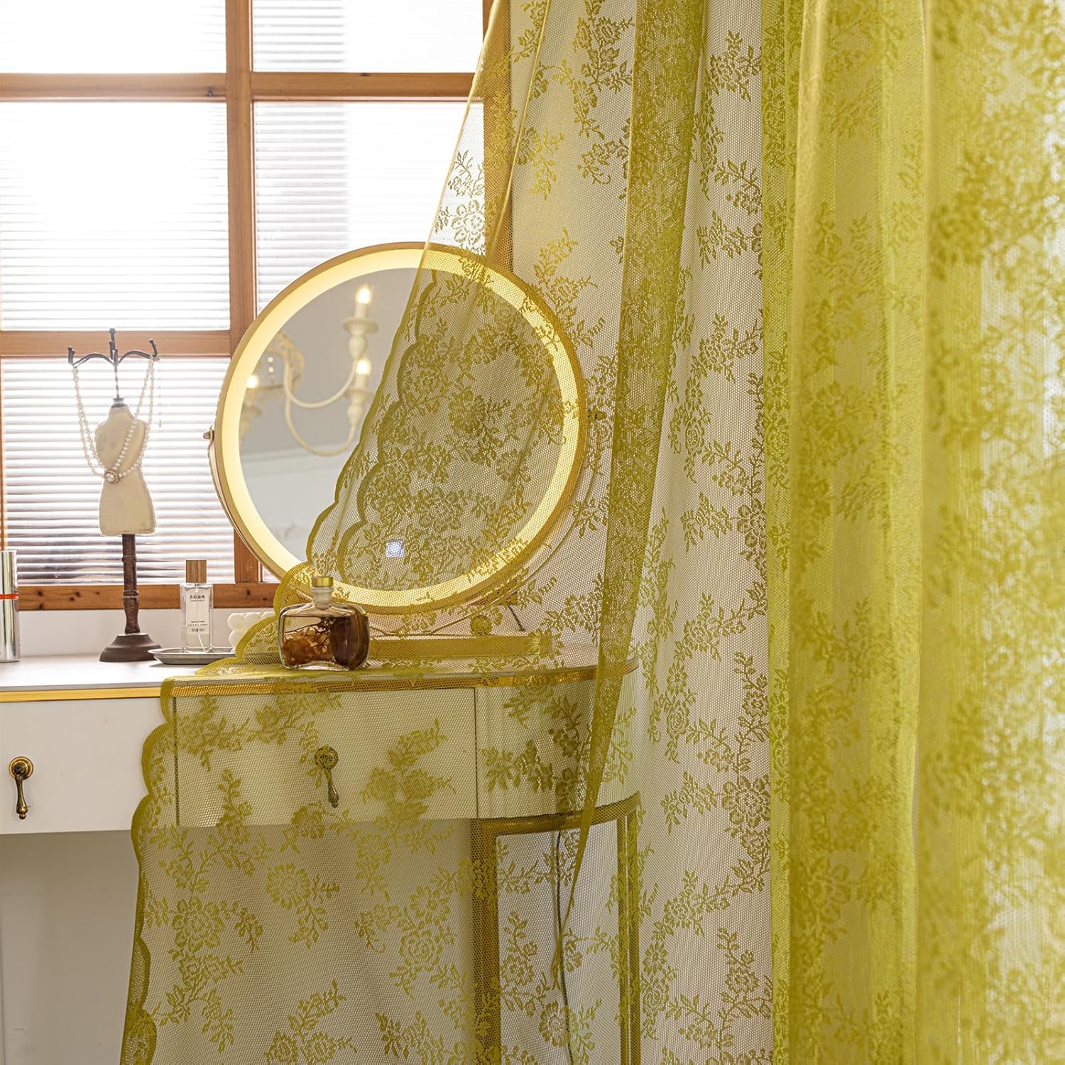 Deeprove Sage Green Sheer Lace Curtains 2 Panels Set 96 Inches Long