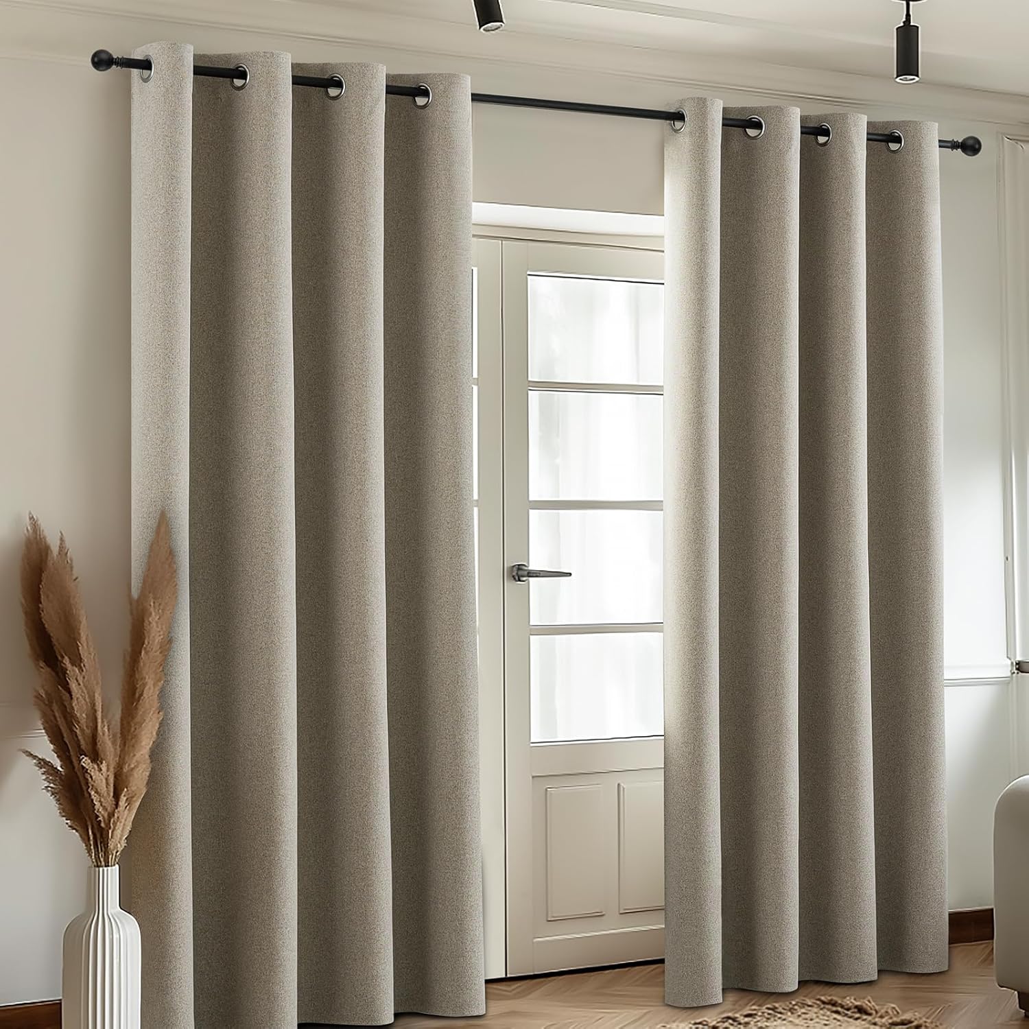COSVIYA 100 Blackout Linen Curtains 2 Panels Set 90 Inch Length
