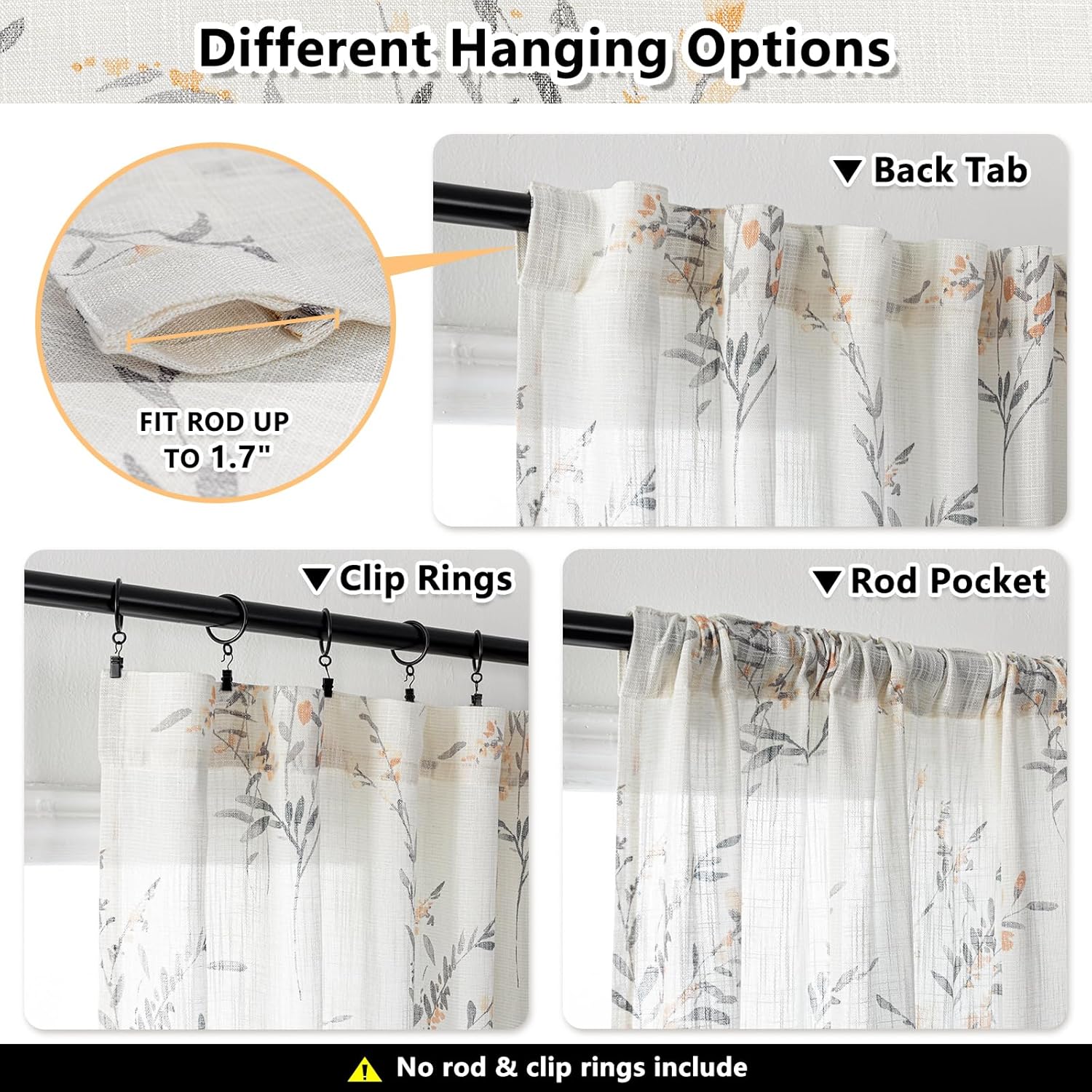 MYSKY HOME Sheer Curtains Yellow 2 Pcs 108 Inch Length
