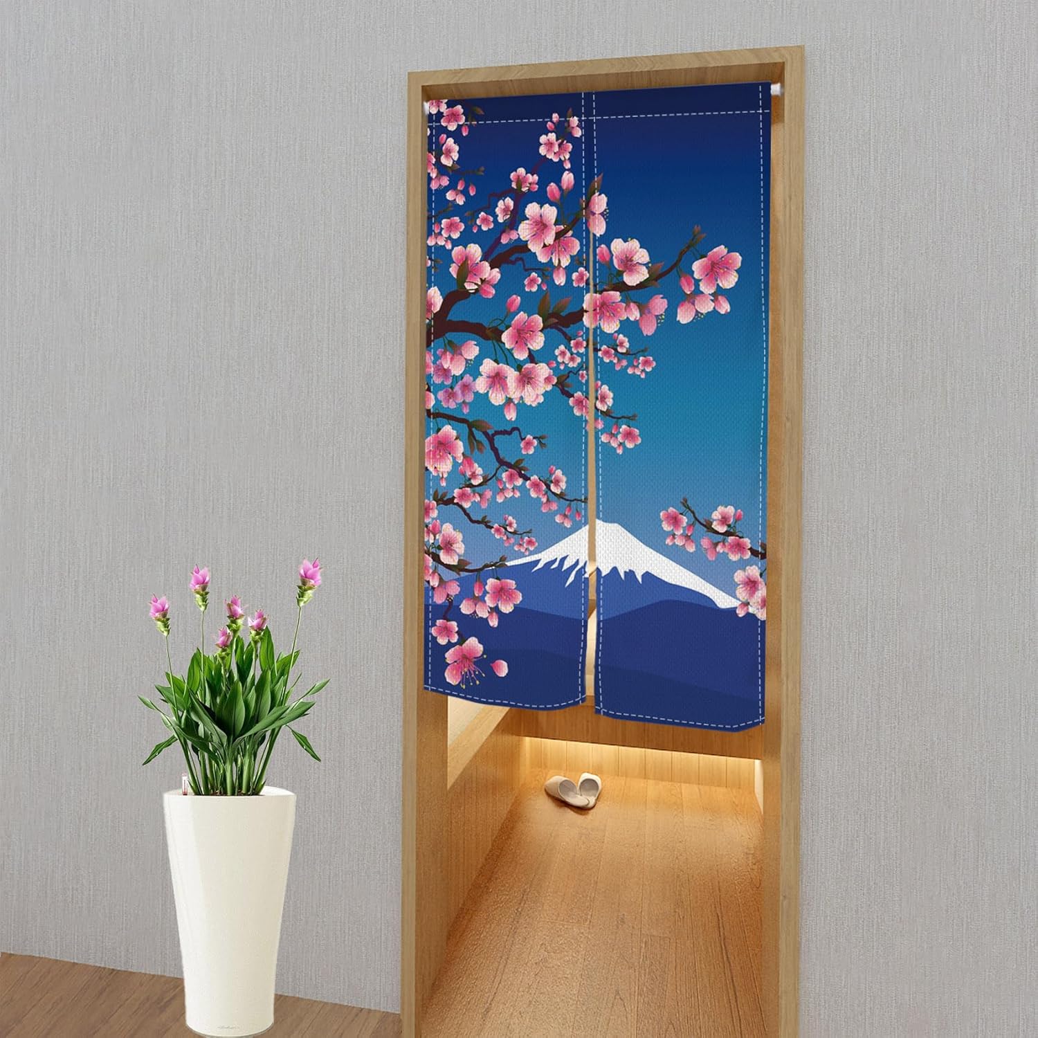Japan Mount Fuji Cherry Noren Curtain Panel 335x669 In