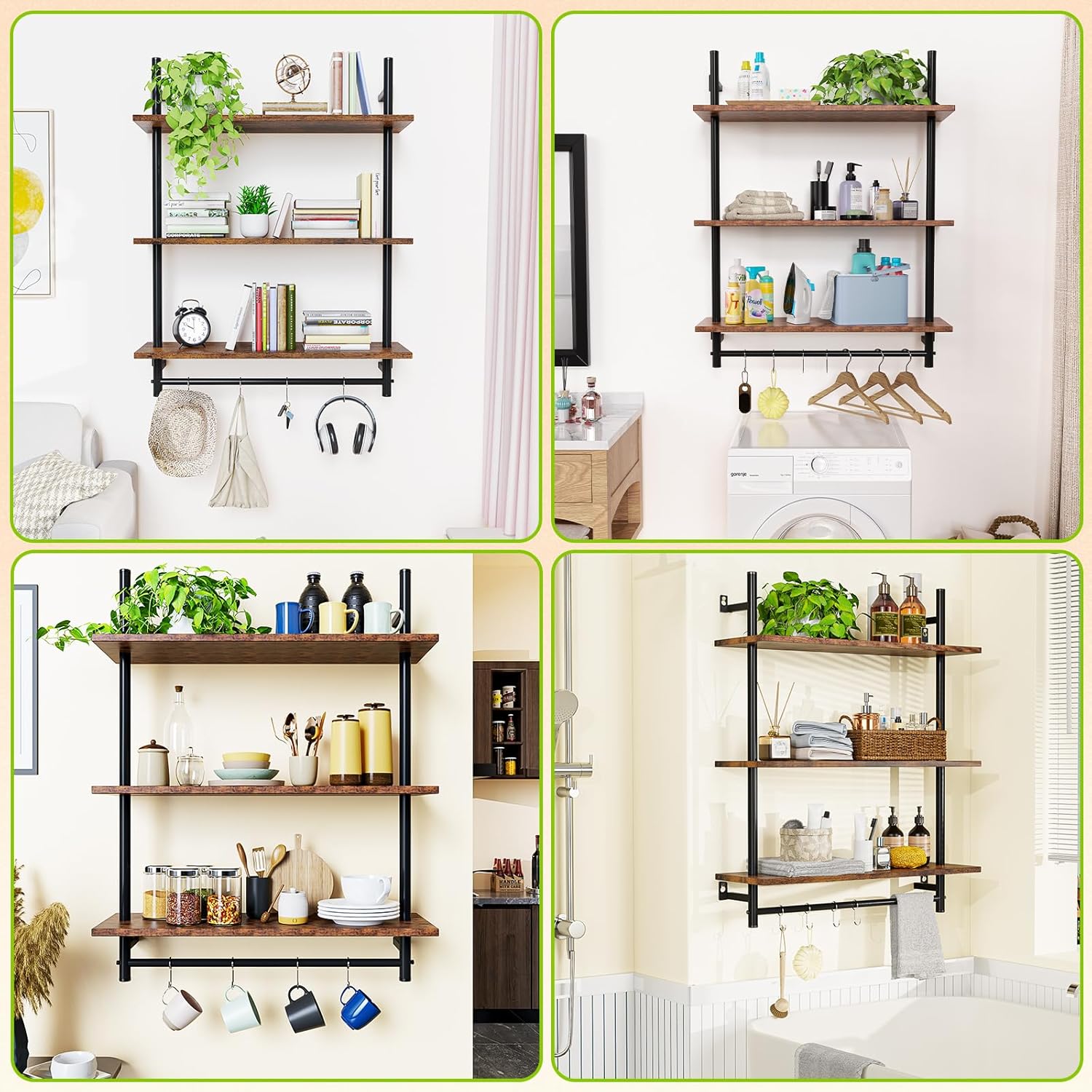 Floating Kitchen Shelves 3 Tier Above Toilet Storage Rack