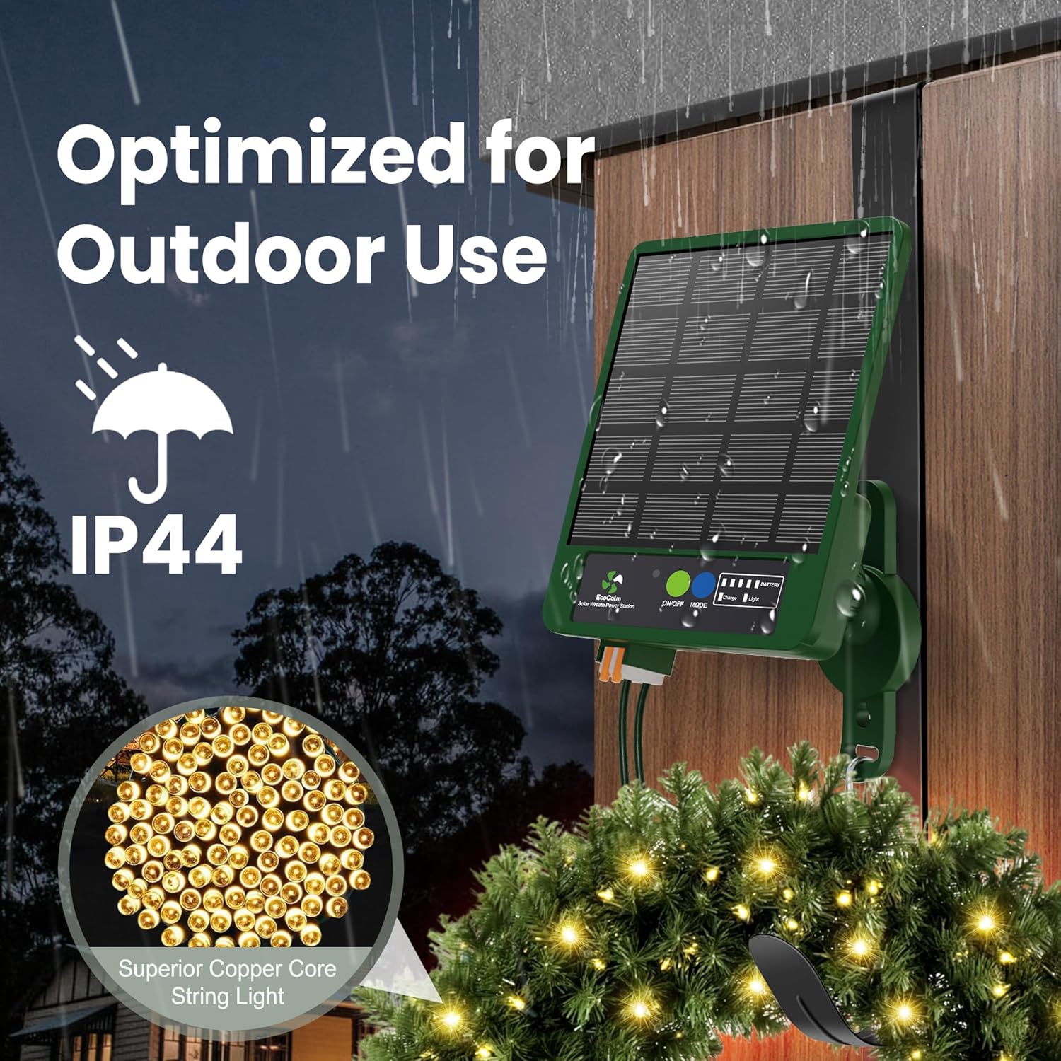 Solar Wreath Hangers for Front Door with 60 LED Lights