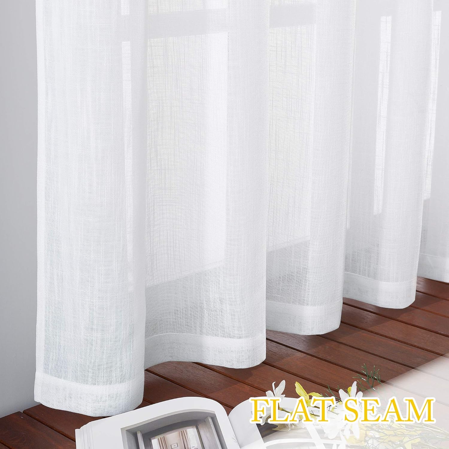 NICETOWN Linen Look Sheer Curtains - White Grommet Top Sliding Door Panels