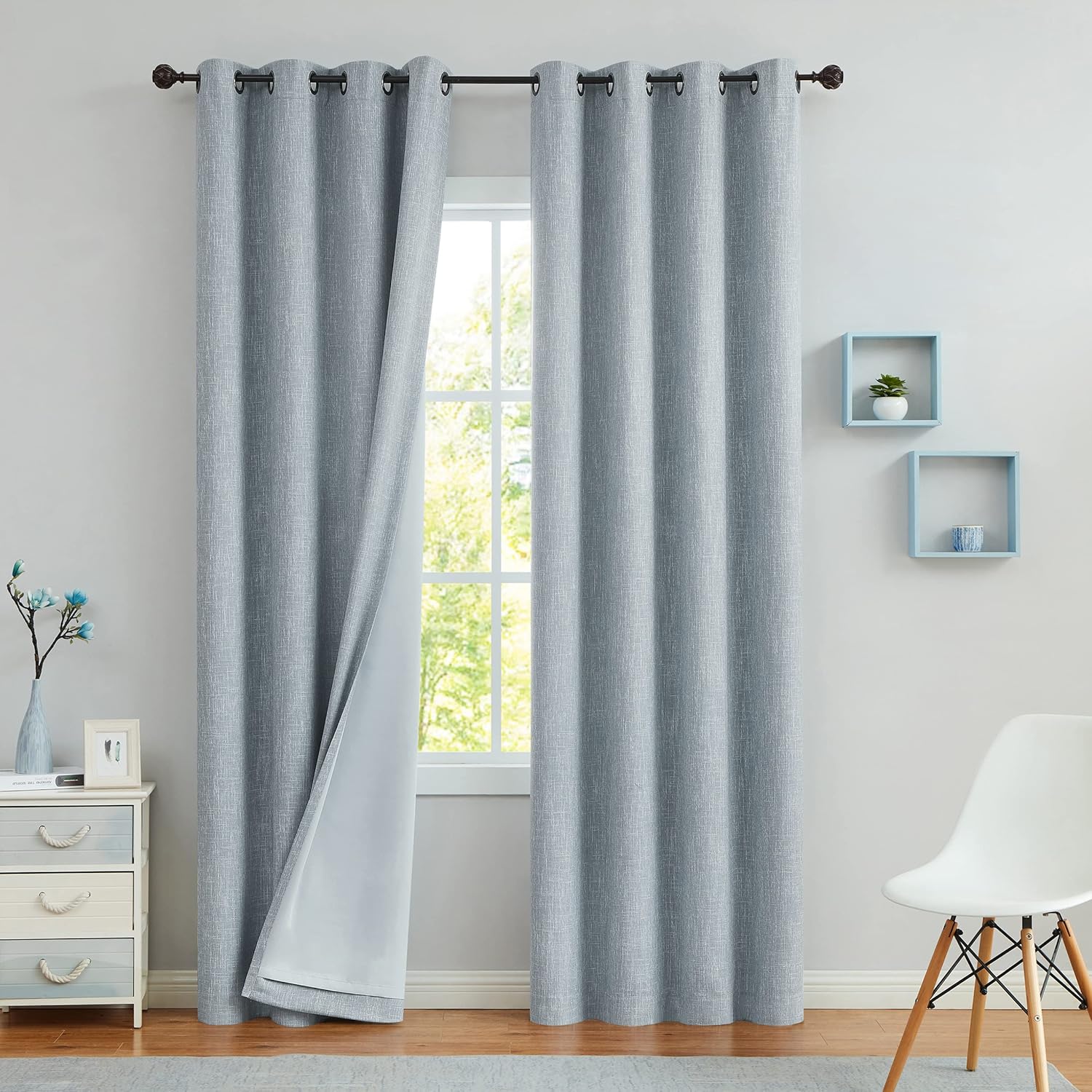 Blue Solid Blackout Curtain with Liner 50 x 108 2 Panels