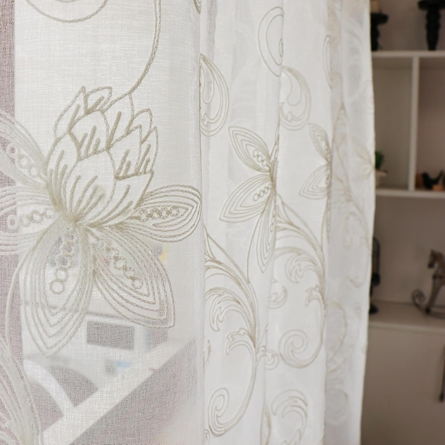 Slow Soul Set of 2 White Lotus Floral Sheer Curtains