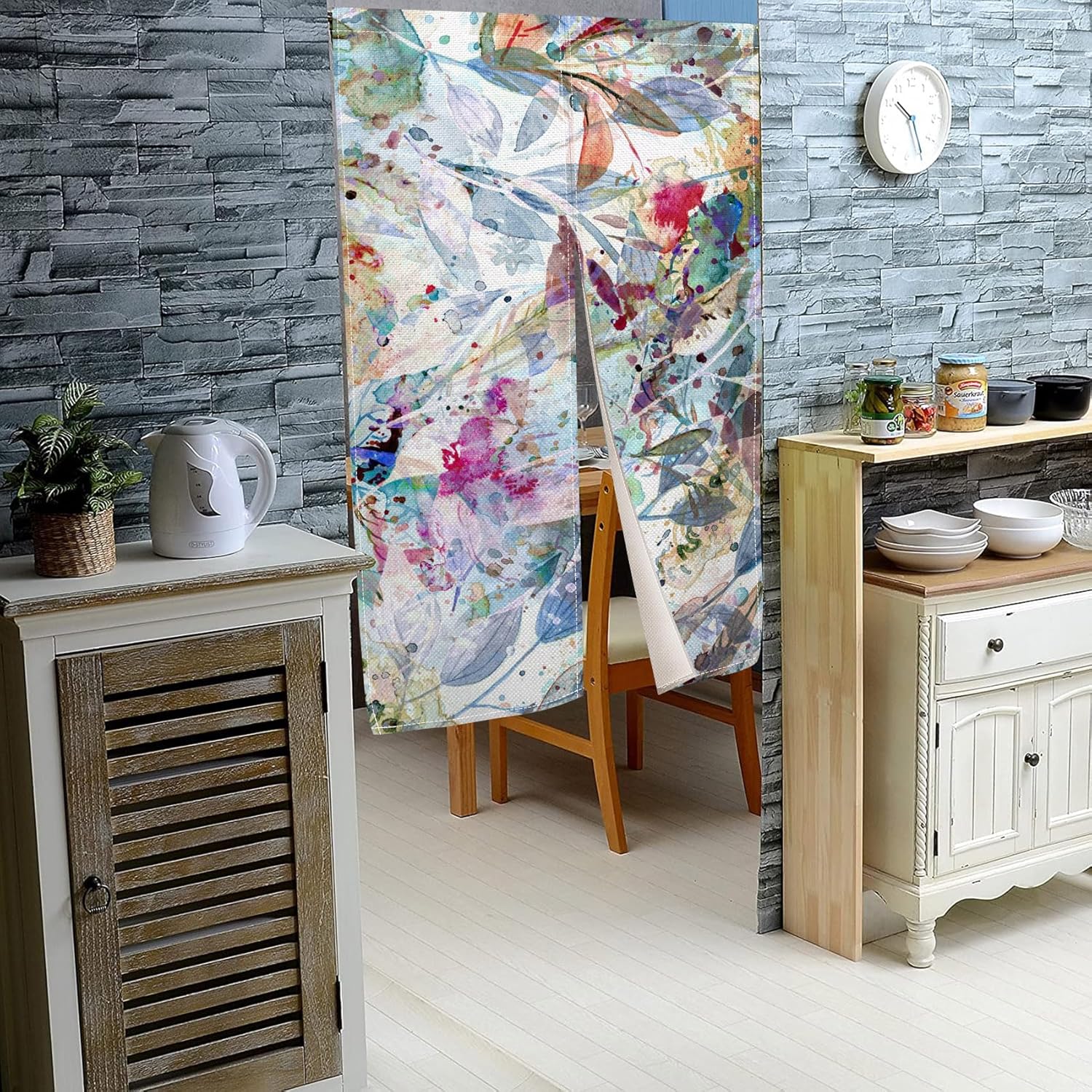 Japanese Style Abstract Flower Printed Door Curtain 335x59 Inch