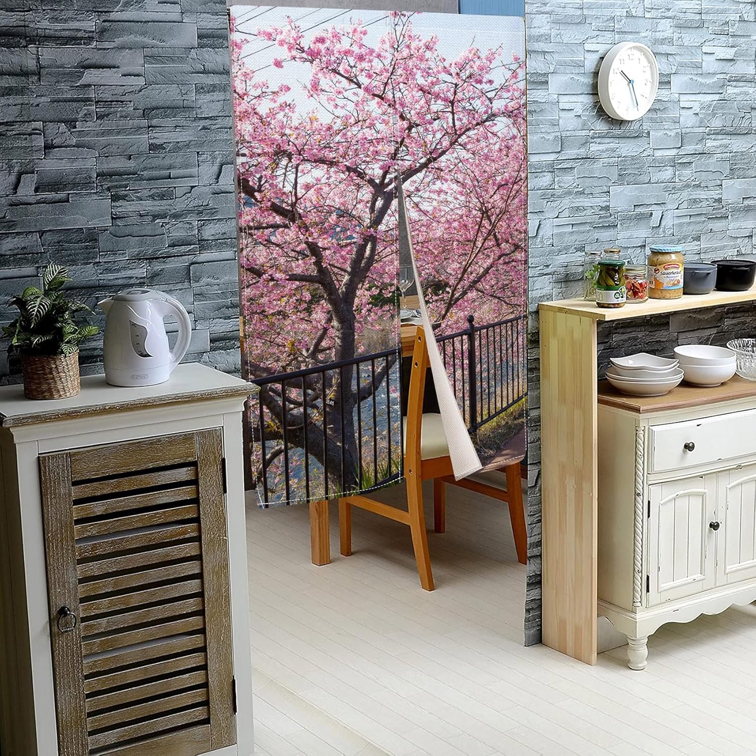 Leowefowa Japanese Noren Door Curtain Spring Pink Cherry Blossom Panel