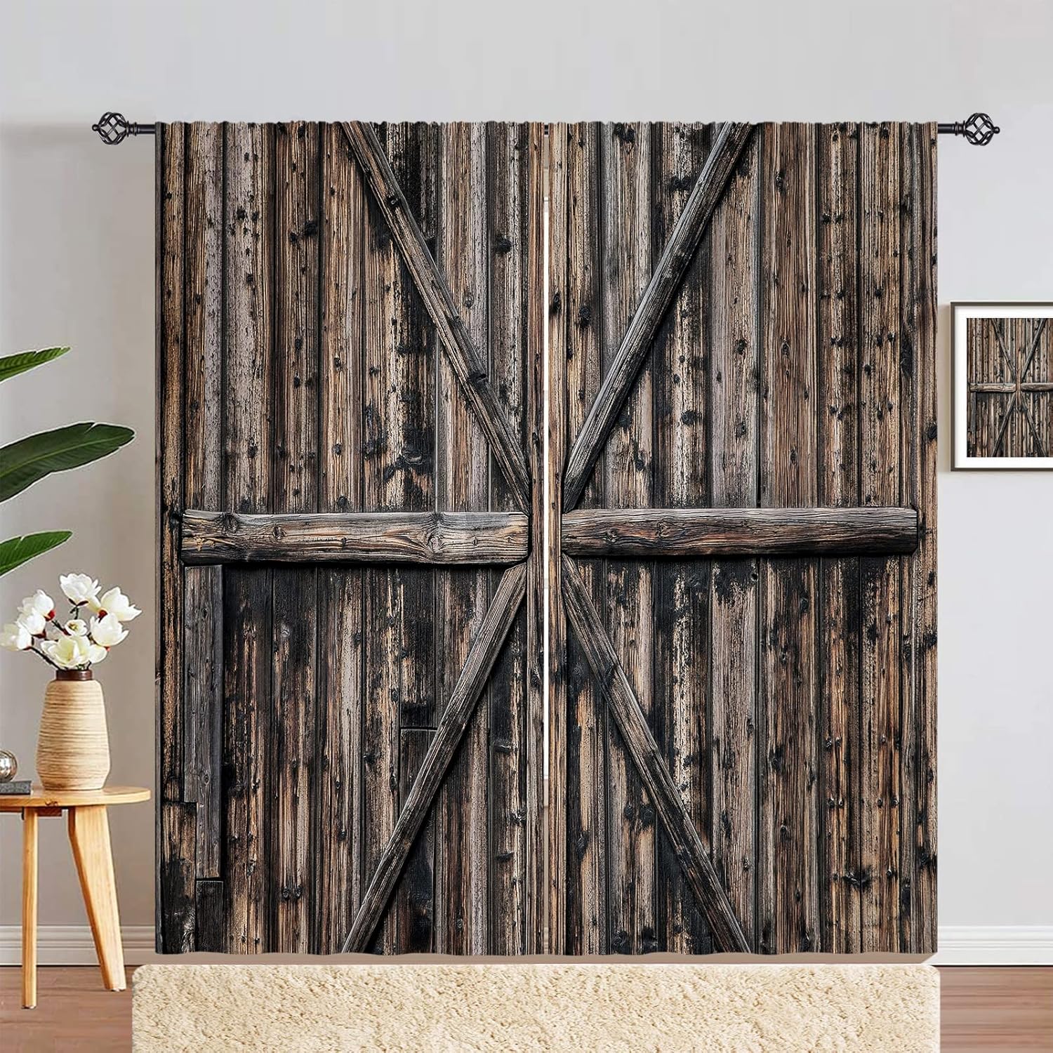 ANHOPE Farmhouse Barn Door Curtains with Rod Pocket