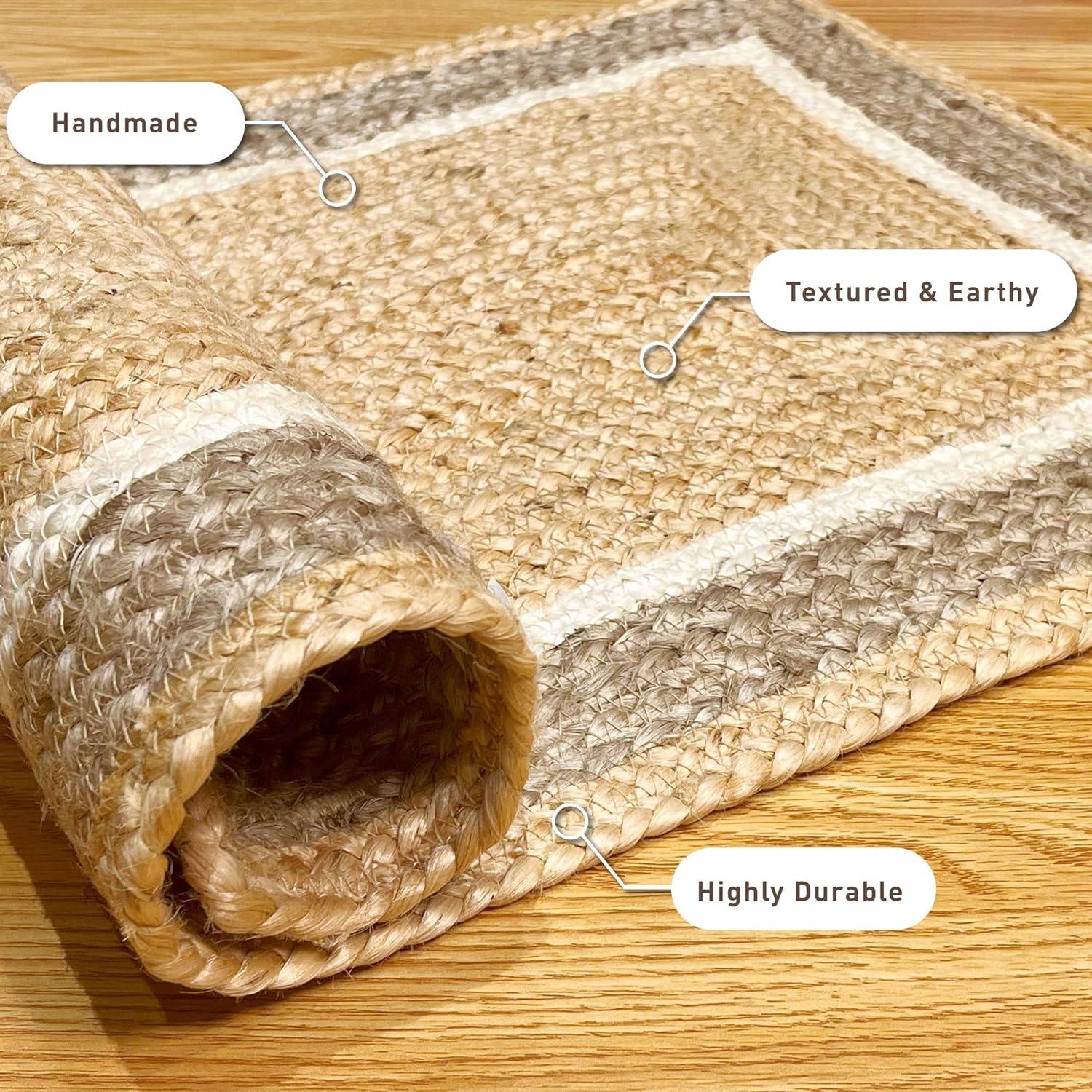 Chardin Home Hand Woven Jute Braided Rug 17x29 Inch Reversible Doormat