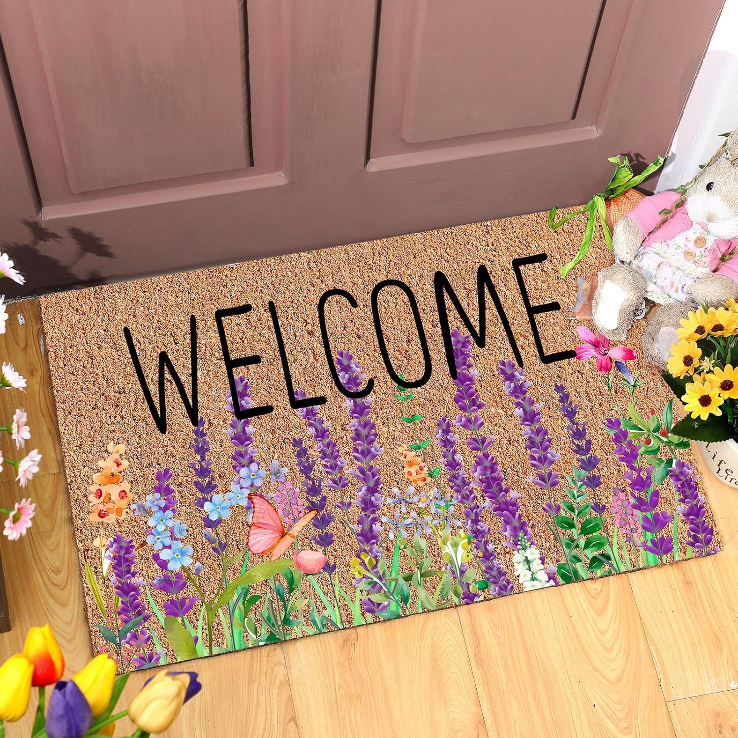 Ceenna Natural Coir Door Mat 16x28 Inches Butterfly Design