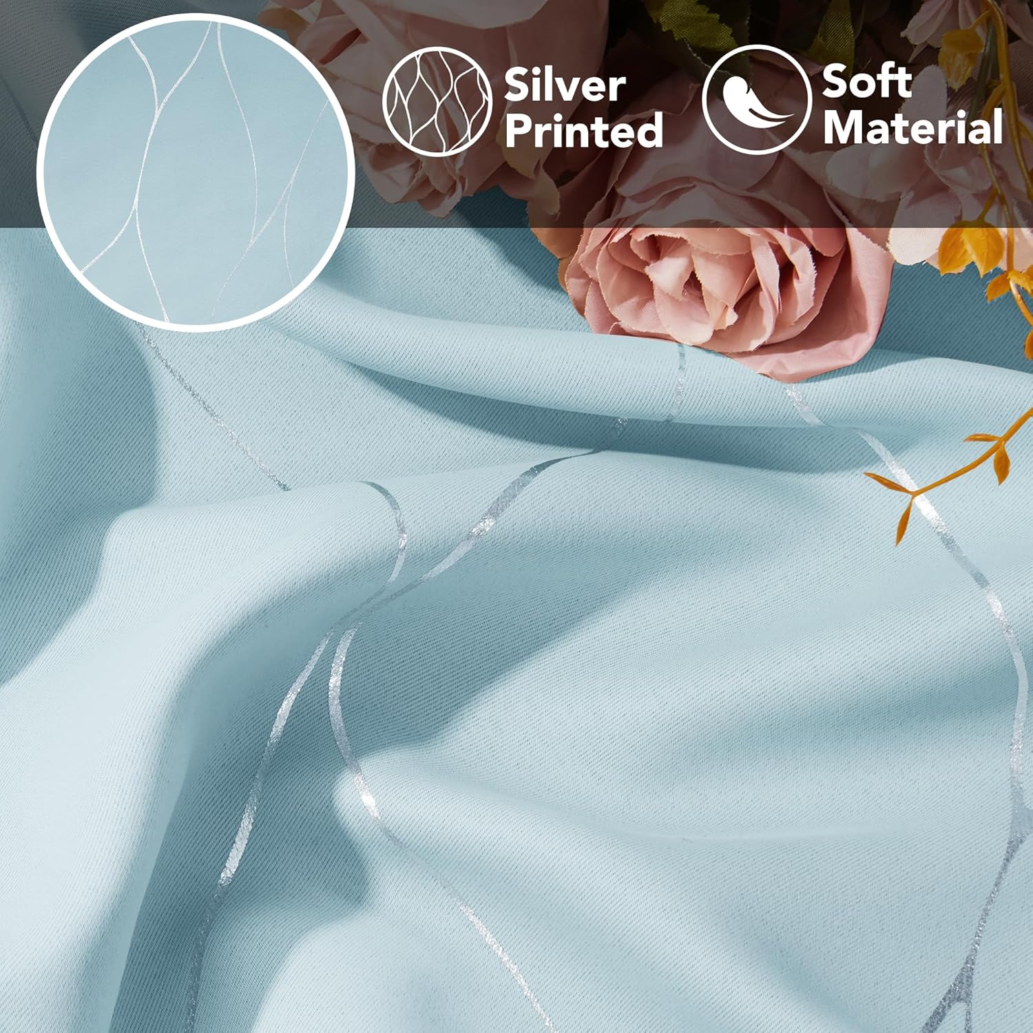 Deconovo Blackout Curtains with Silver Wave Design