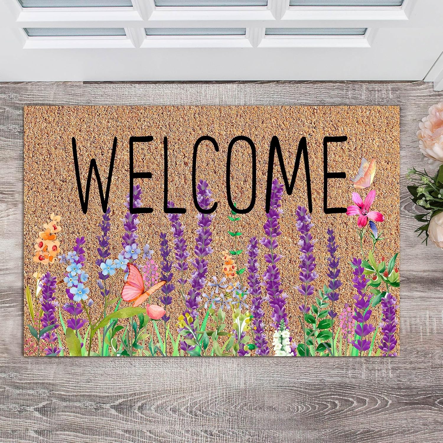 Ceenna Natural Coir Door Mat 16x28 Inches Butterfly Design
