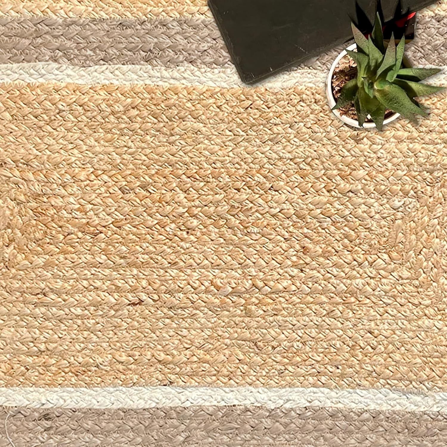 Chardin Home Hand Woven Jute Braided Rug 17x29 Inch Reversible Doormat