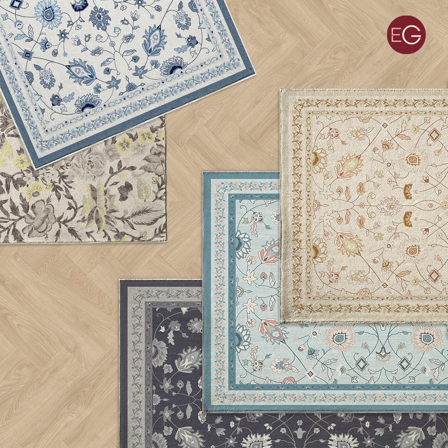Evergrace 2x3 Area Rug Boho Floral Faux Wool Natural Beige