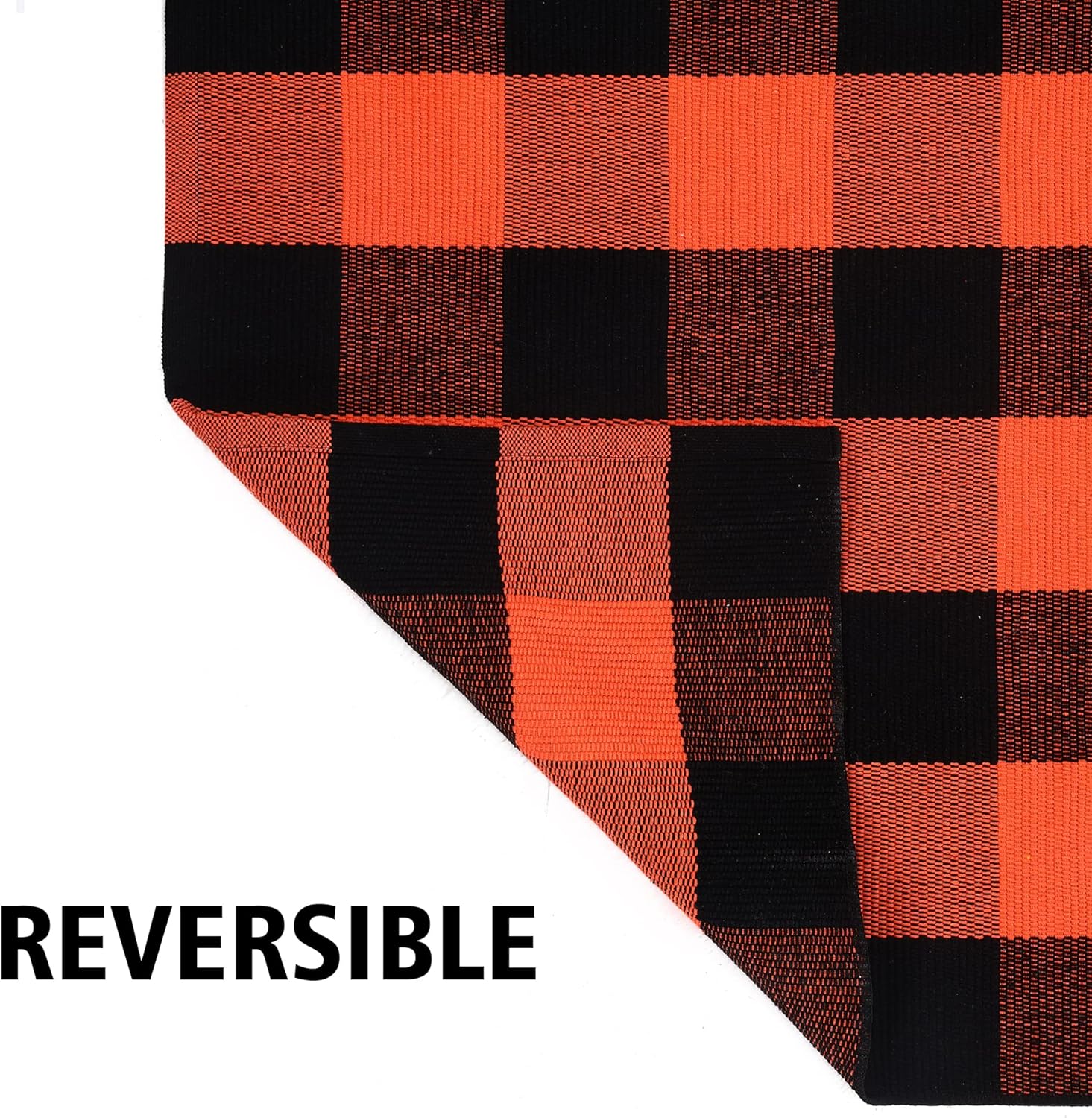 Fall Outdoor Orange Black Plaid Rug 28x43 Inches