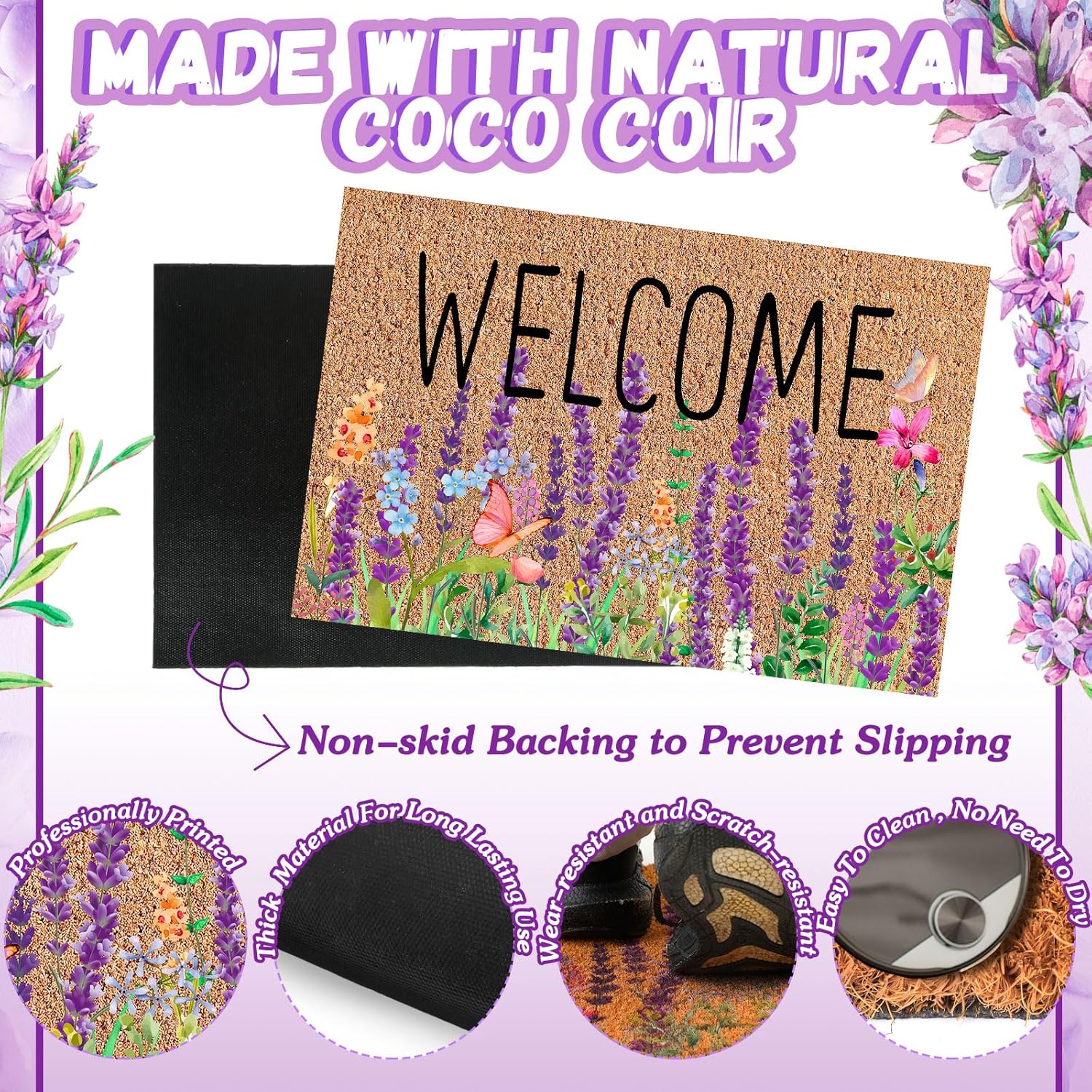 Ceenna Natural Coir Door Mat 16x28 Inches Butterfly Design