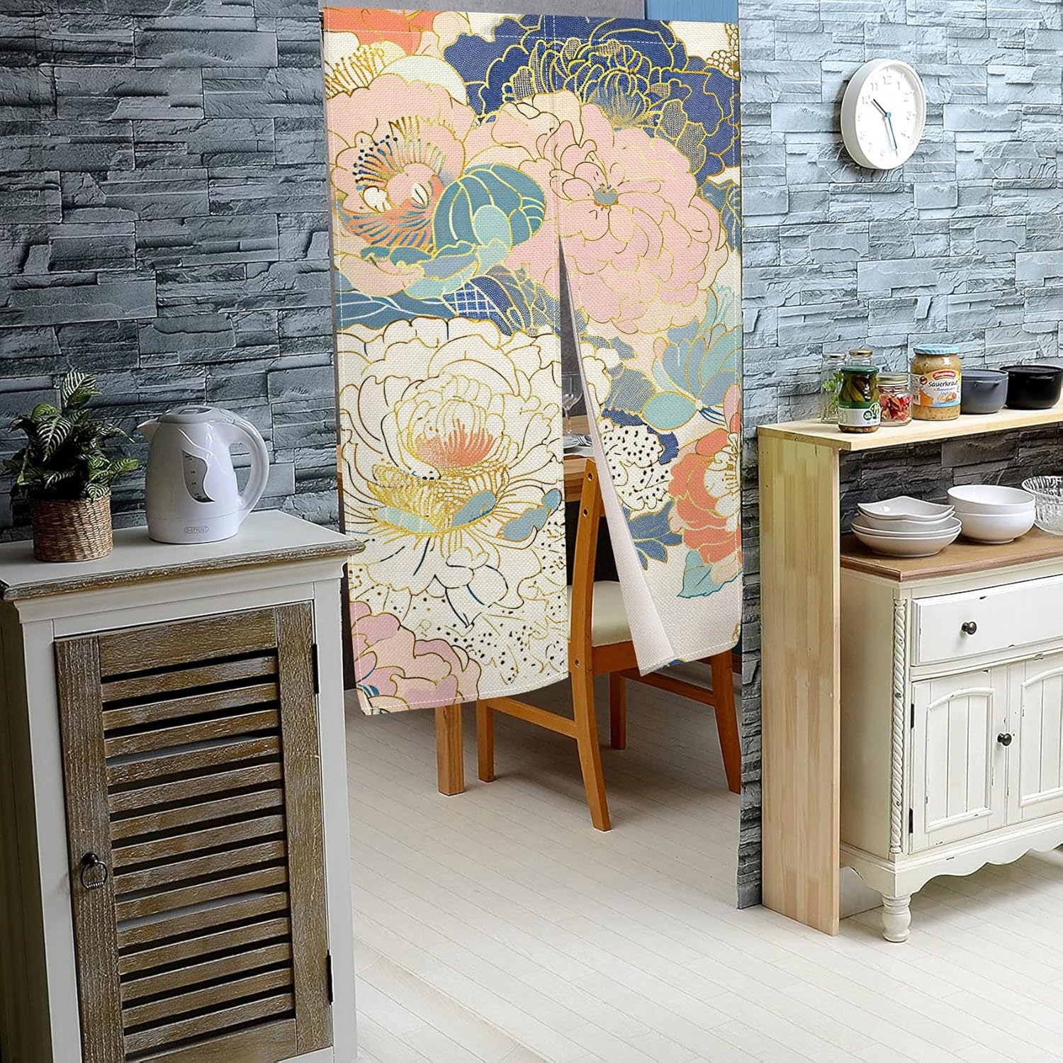 Japanese Noren Door Curtain Boho Style Floral Print Panel 335x559