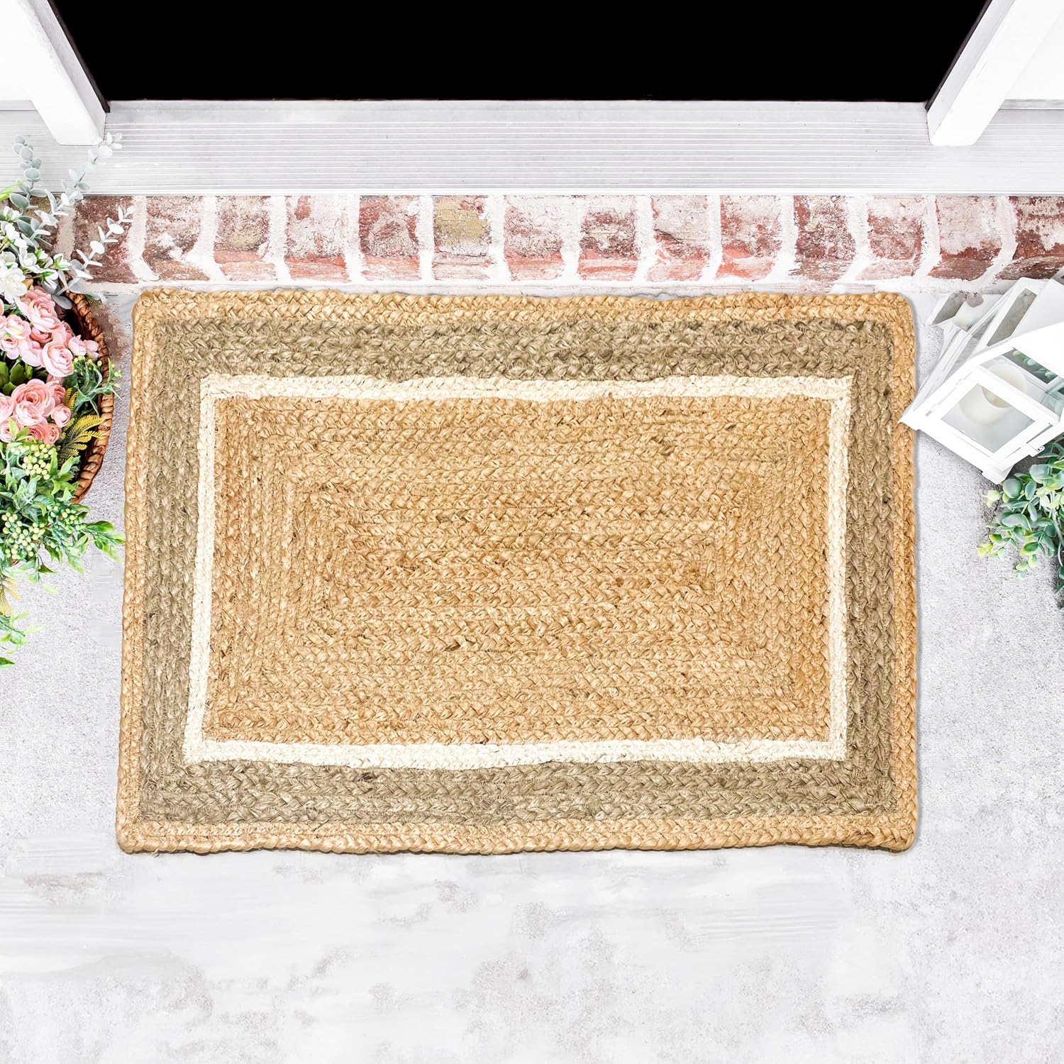 Chardin Home Hand Woven Jute Braided Rug 17x29 Inch Reversible Doormat
