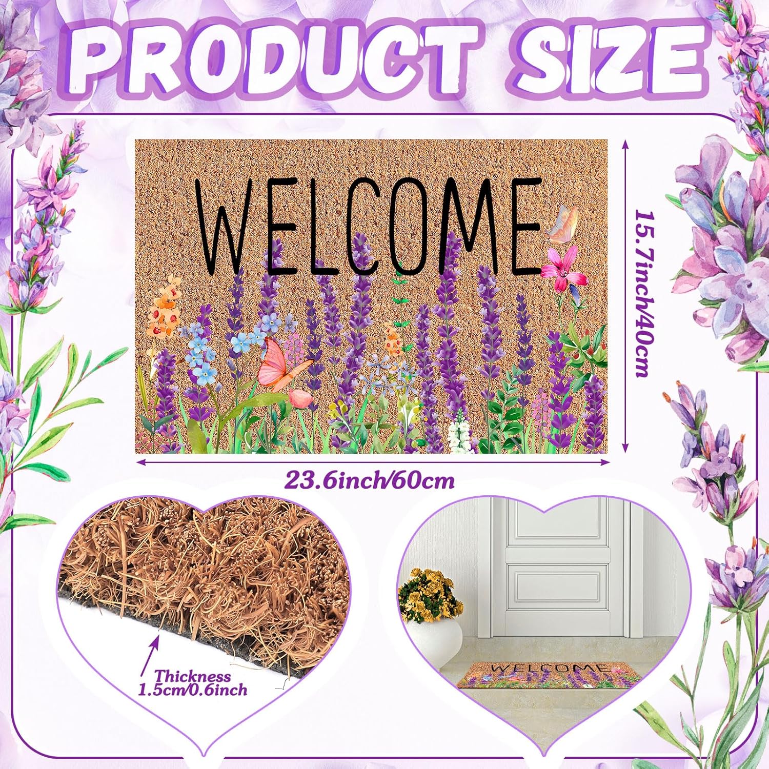 Ceenna Natural Coir Door Mat 16x28 Inches Butterfly Design