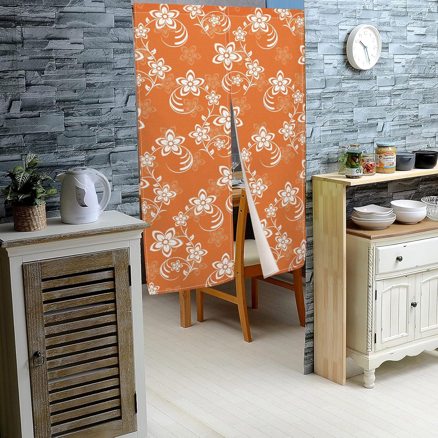 Long Japanese Noren Door Curtain with Bloomy Flower Design