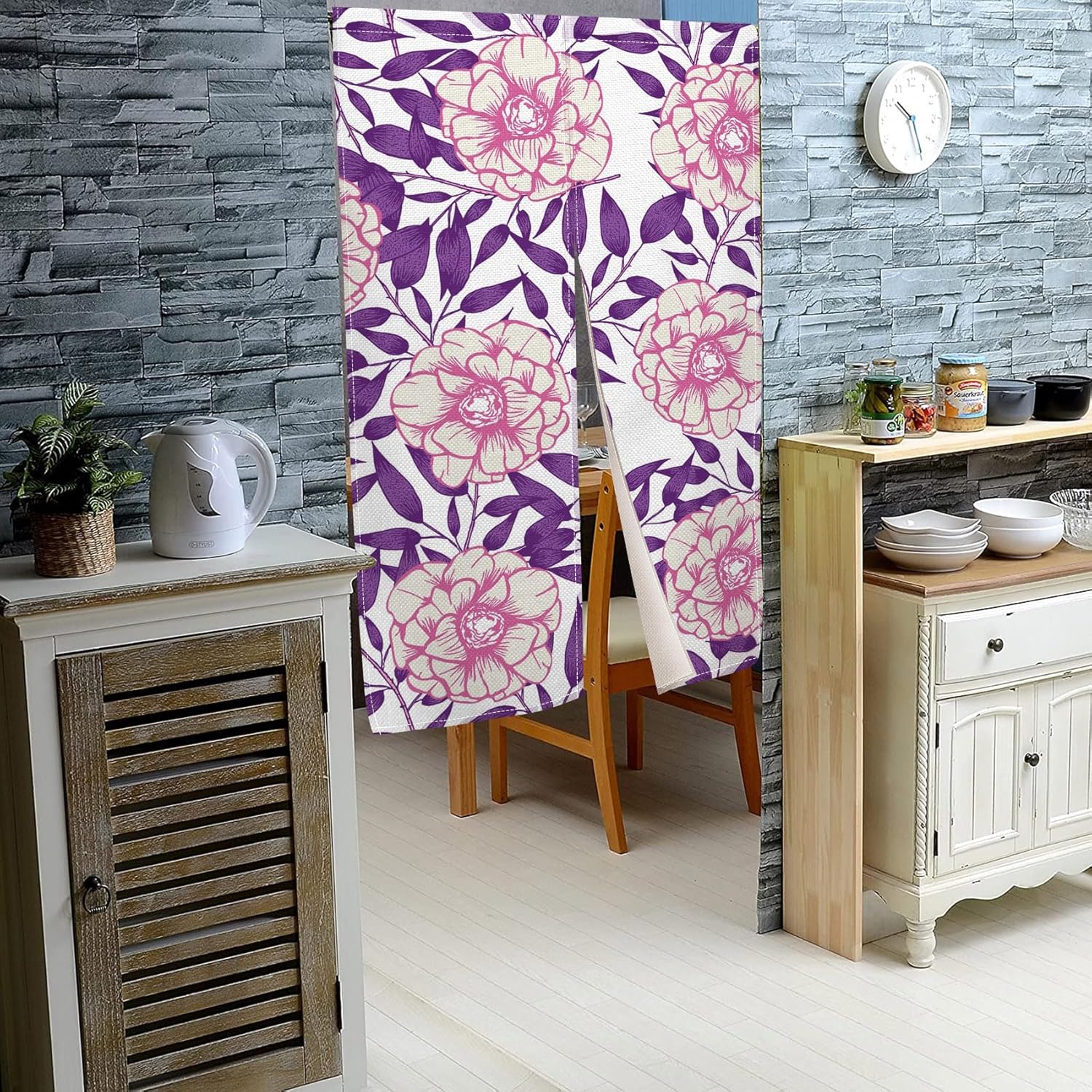 Bloomy Flowers Noren Curtain 34x60 Inch