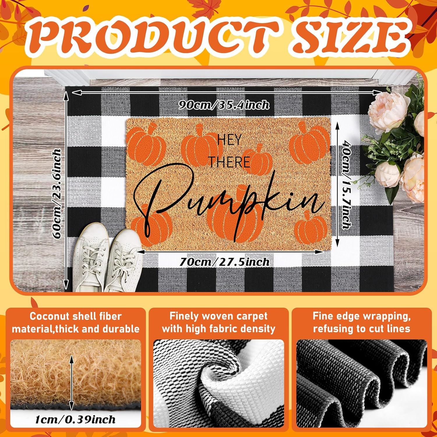 Duraaamo Fall Coir Doormat and Plaid Rug Set