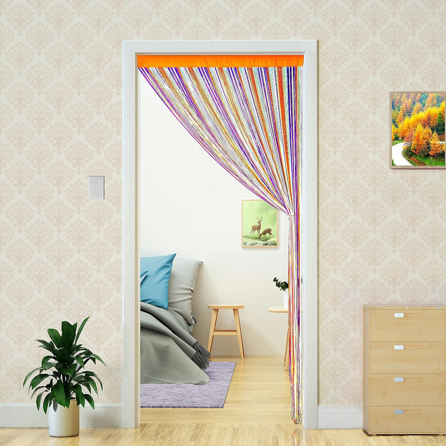 YaoYue Doorway String Curtain with Rainbow Tassels 39x79 inch