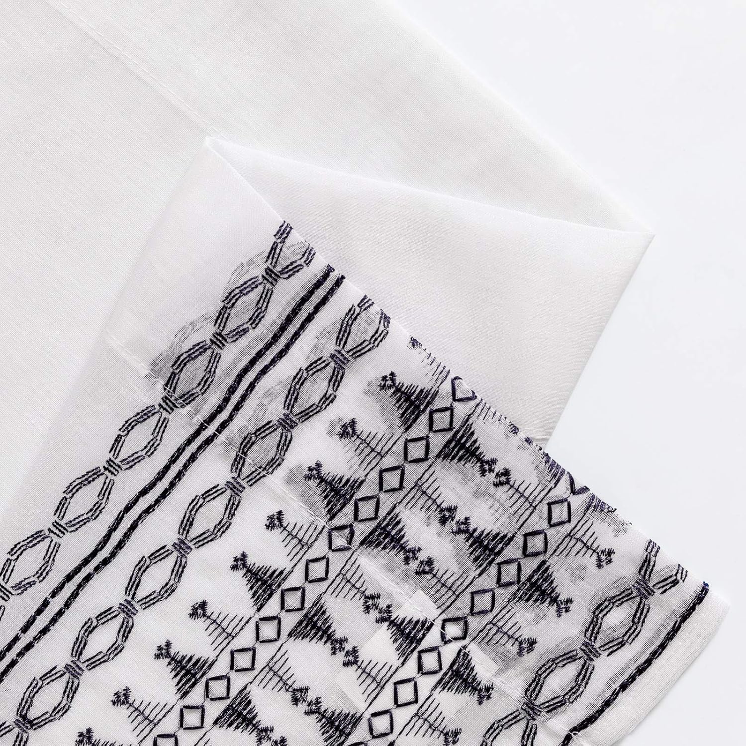 Lazzzy Sheer Curtains 84 Inch Bordered Boho Drapes Set