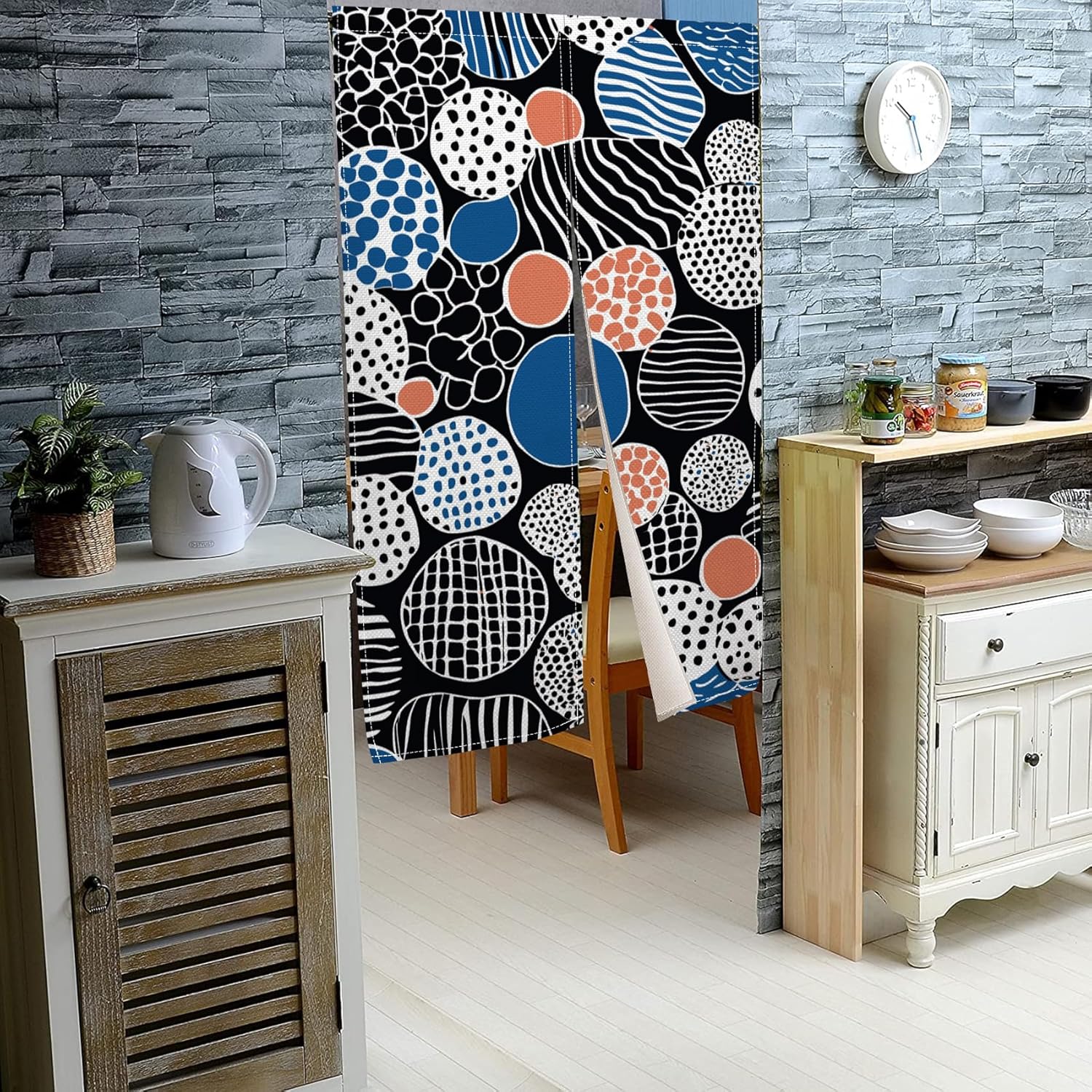 Abstract Boho Noren Curtain with Atomic Shapes Design