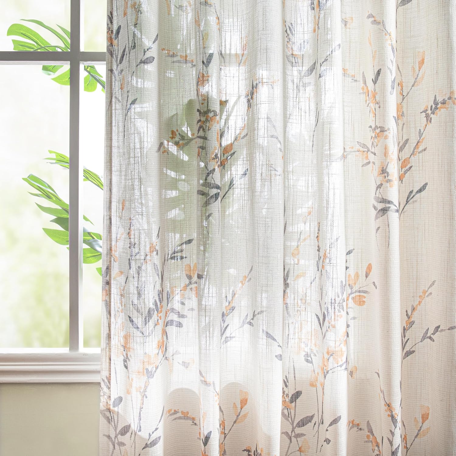 MYSKY HOME Sheer Curtains Yellow 2 Pcs 108 Inch Length