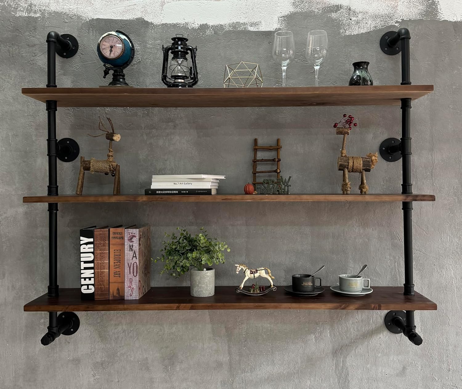 Rogmars 48 Inch 3 Tier Pipe Floating Shelf Dark Brown