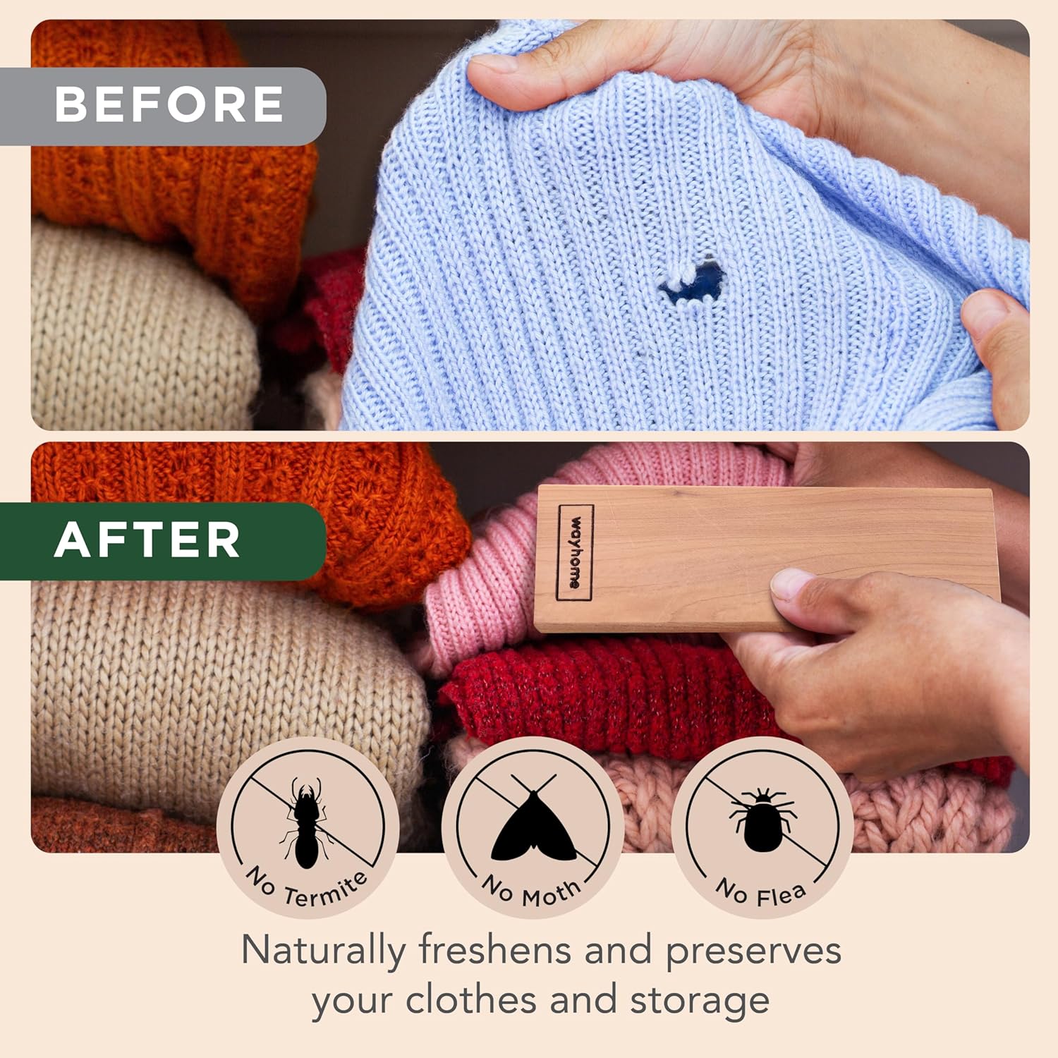 WAYHOME Cedar Blocks for Clothes Storage 40-Pack Natural Freshener