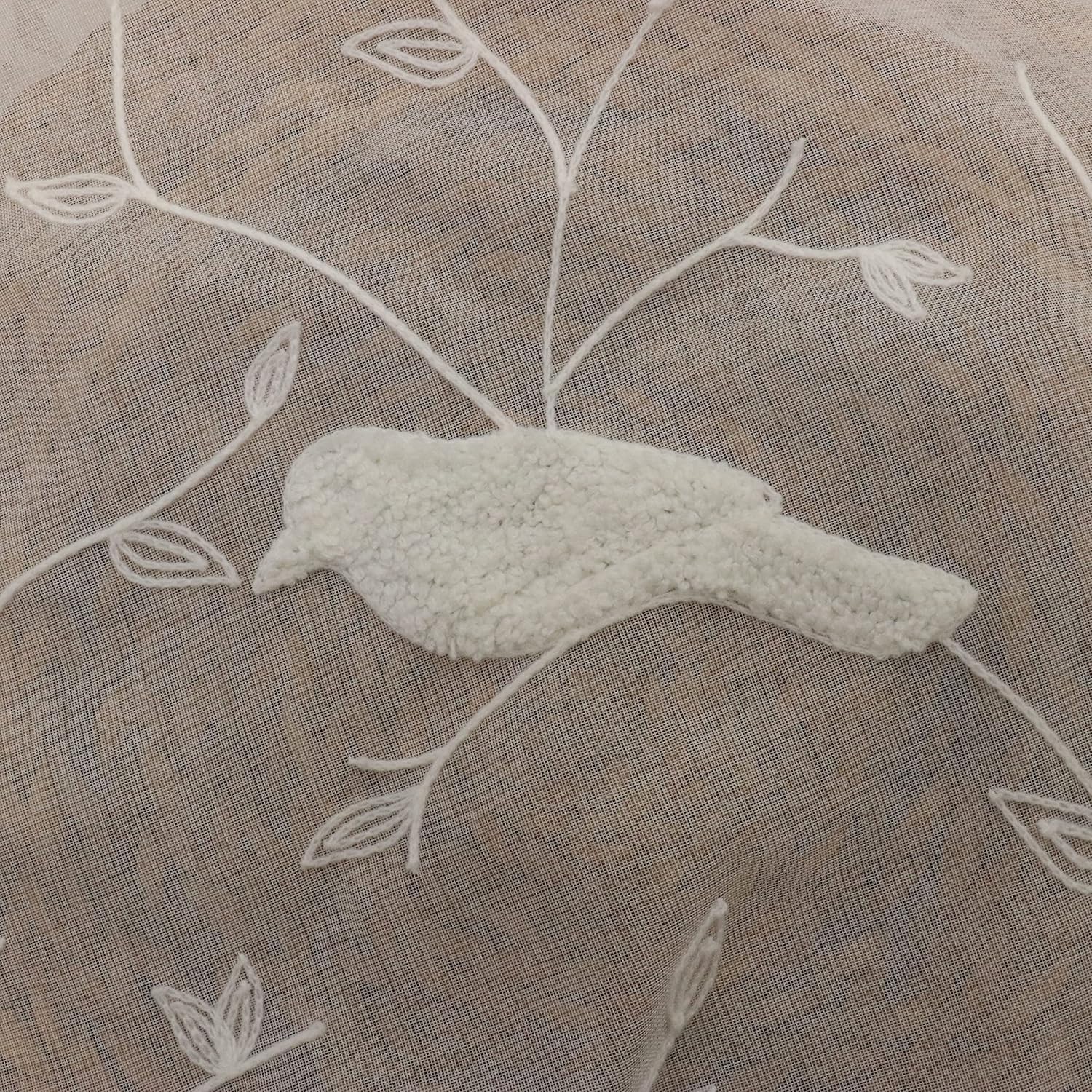 SLOW SOUL 2 Panel White 3D Embroidered Birds Curtains
