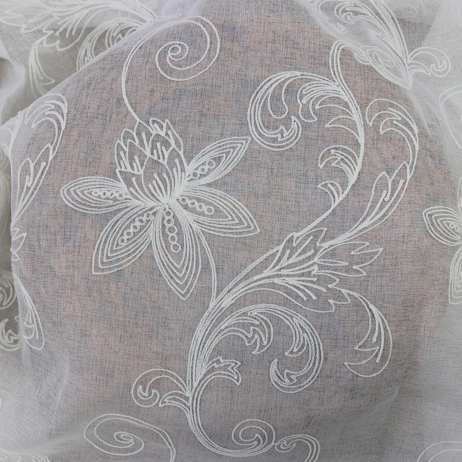 Slow Soul Set of 2 White Lotus Floral Sheer Curtains